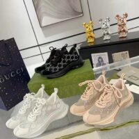 Gucci Unisex GG Gucci Run GG Crystal Mesh Sneaker White Suede Mid 6 CM Heel (8)