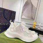 Gucci Unisex GG Gucci Run GG Crystal Mesh Sneaker White Suede Mid 6 CM Heel - Image 2