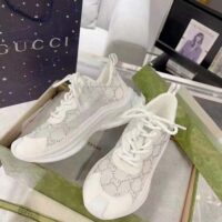 Gucci Unisex GG Gucci Run GG Crystal Mesh Sneaker White Suede Mid 6 CM Heel (8)