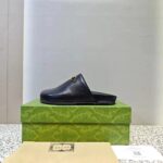 Gucci Unisex GG Horsebit Slipper Black Leather Gold-Toned Hardware Flat 2 CM Heel – Bild 7
