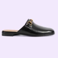 Gucci Unisex GG Horsebit Slipper Black Leather Gold-Toned Hardware Flat 2 CM Heel (4)