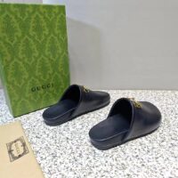 Gucci Unisex GG Horsebit Slipper Black Leather Gold-Toned Hardware Flat 2 CM Heel (4)