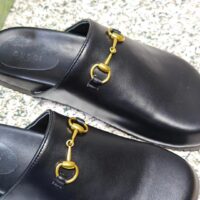 Gucci Unisex GG Horsebit Slipper Black Leather Gold-Toned Hardware Flat 2 CM Heel (4)