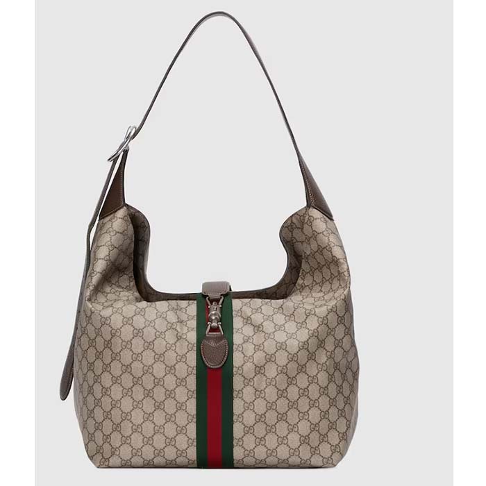 Gucci Unisex GG Jackie 1961 Medium Shoulder Bag Beige Ebony GG Supreme