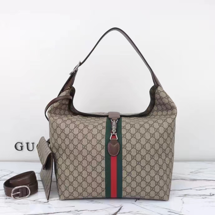 Gucci Unisex GG Jackie 1961 Medium Shoulder Bag Beige Ebony GG Supreme (4)