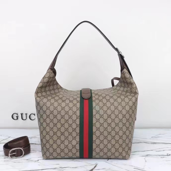 Gucci Unisex GG Jackie 1961 Medium Shoulder Bag Beige Ebony GG Supreme (8)