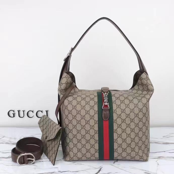 Gucci Unisex GG Jackie 1961 Small Shoulder Bag Beige Ebony GG Supreme (1)