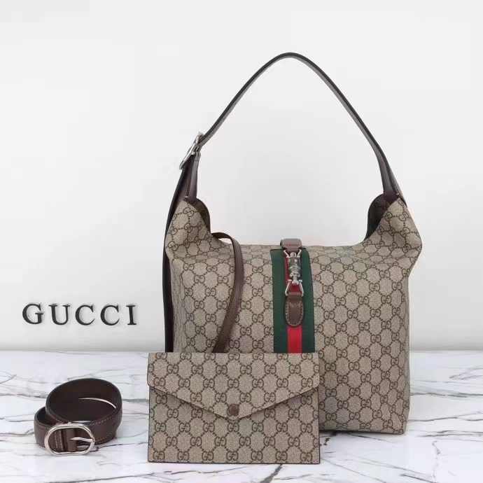 Gucci Unisex GG Jackie 1961 Small Shoulder Bag Beige Ebony GG Supreme (3)