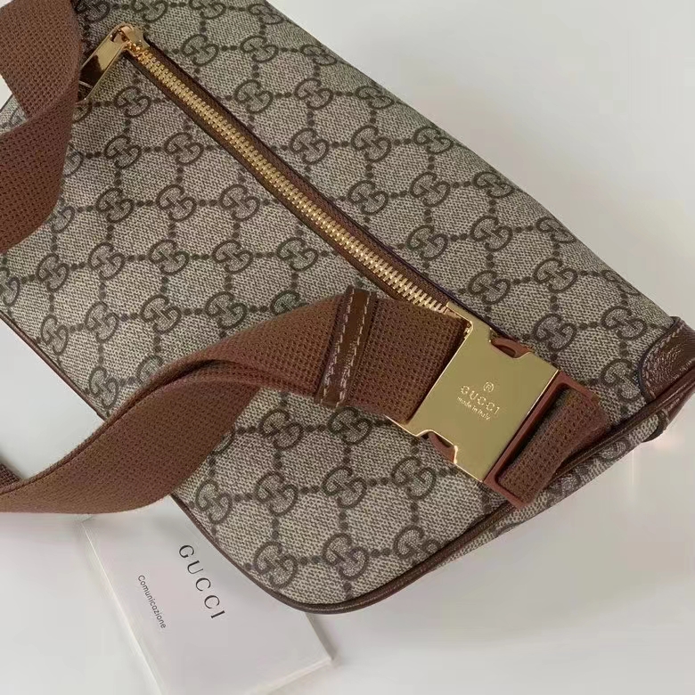 Gucci Unisex GG Large Belt Bag Beige Ebony GG Supreme Canvas Oval Interlocking G Leather (1)