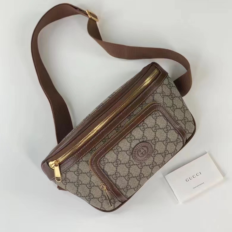 Gucci Unisex GG Large Belt Bag Beige Ebony GG Supreme Canvas Oval Interlocking G Leather (10)