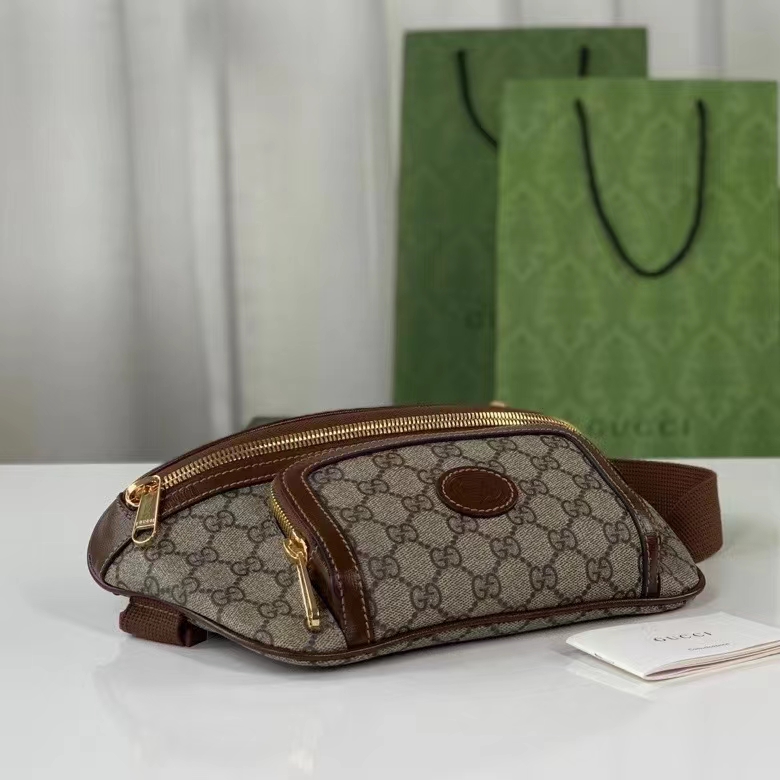 Gucci Unisex GG Large Belt Bag Beige Ebony GG Supreme Canvas Oval Interlocking G Leather (3)