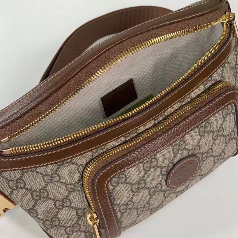 Gucci Unisex GG Large Belt Bag Beige Ebony GG Supreme Canvas Oval Interlocking G Leather (8)