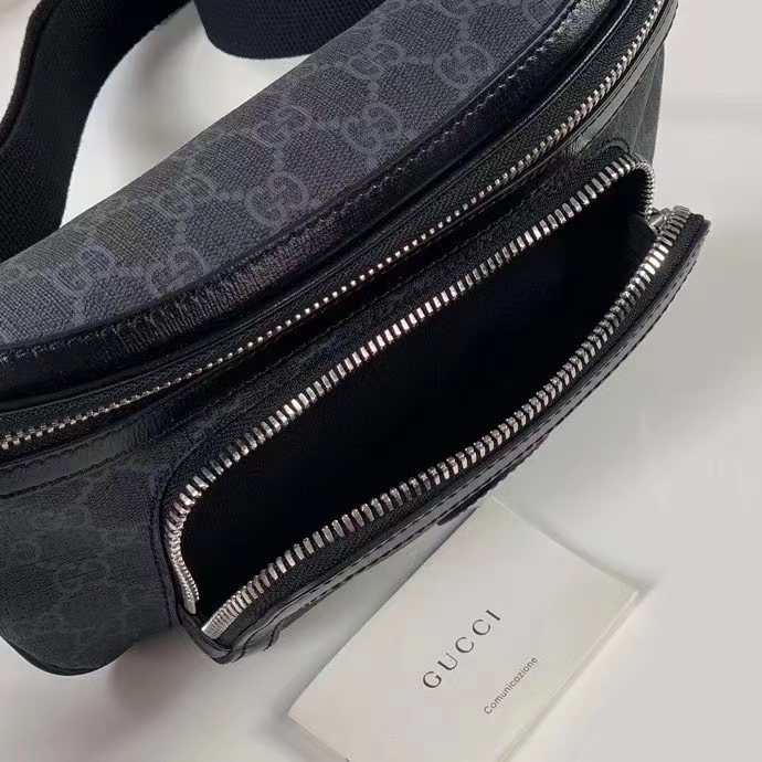 Gucci Unisex GG Large Belt Bag Black GG Supreme Canvas Leather Oval Interlocking G (1)