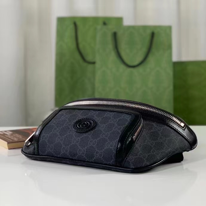 Gucci Unisex GG Large Belt Bag Black GG Supreme Canvas Leather Oval Interlocking G (10)