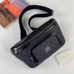 Gucci Unisex GG Large Belt Bag Black GG Supreme Canvas Leather Oval Interlocking G - immagine 2
