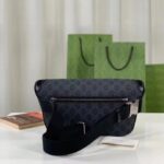 Gucci Unisex GG Large Belt Bag Black GG Supreme Canvas Leather Oval Interlocking G - immagine 4