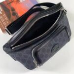 Gucci Unisex GG Large Belt Bag Black GG Supreme Canvas Leather Oval Interlocking G - immagine 8