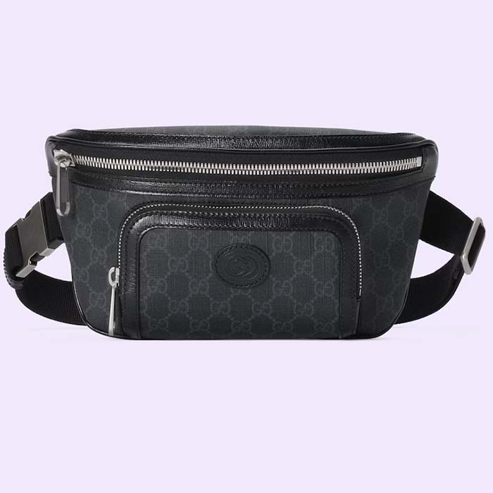 Gucci Unisex GG Large Belt Bag Black GG Supreme Canvas Leather Oval Interlocking G