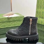Gucci Unisex GG Leather Boots Rubber Lug Sole Lace-Up Interlocking G Flats – Bild 6