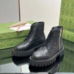 Gucci Unisex GG Leather Boots Rubber Lug Sole Lace-Up Interlocking G Flats – Bild 8