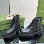 Gucci Unisex GG Leather Boots Rubber Lug Sole Lace-Up Interlocking G Flats – Bild 4
