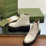 Gucci Unisex GG Leather Boots White Rubber Lug Sole Lace-Up Interlocking G Flats - Image 8
