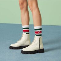 Gucci Unisex GG Leather Boots White Rubber Lug Sole Lace-Up Interlocking G Flats (4)