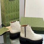 Gucci Unisex GG Leather Boots White Rubber Lug Sole Lace-Up Interlocking G Flats - Image 2