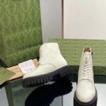 Gucci Unisex GG Leather Boots White Rubber Lug Sole Lace-Up Interlocking G Flats - Image 6
