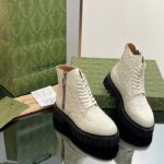 Gucci Unisex GG Leather Boots White Rubber Lug Sole Lace-Up Interlocking G Flats - Image 7