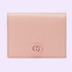 Portefeuille porte-cartes unisexe en cuir GG rose clair avec fermeture à pression et double G Gucci