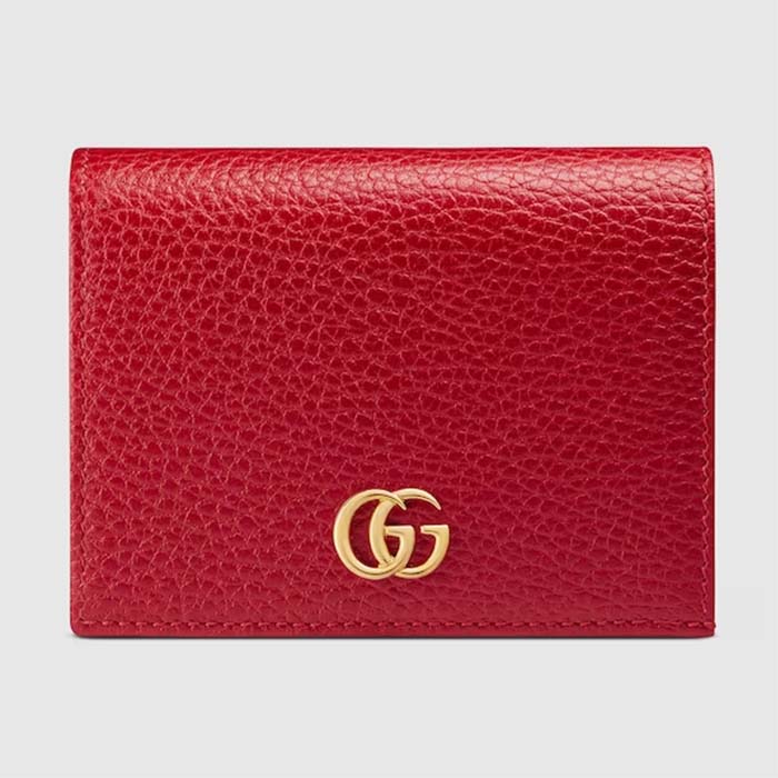 Gucci Unisex GG Leather Card Case Wallet Red Double G Snap Closure