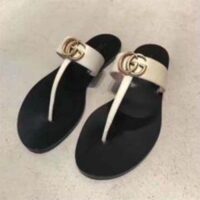 Gucci Unisex GG Leather Thong Sandal Double G White Leather Interlocking G Flat (4)