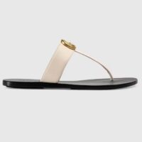 Gucci Unisex GG Leather Thong Sandal Double G White Leather Interlocking G Flat