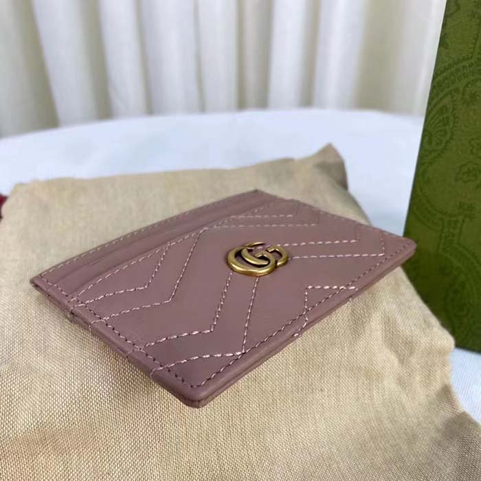Gucci Unisex GG Marmont Matelassé Card Case Dusty Pink Chevron Leather Double G (1)