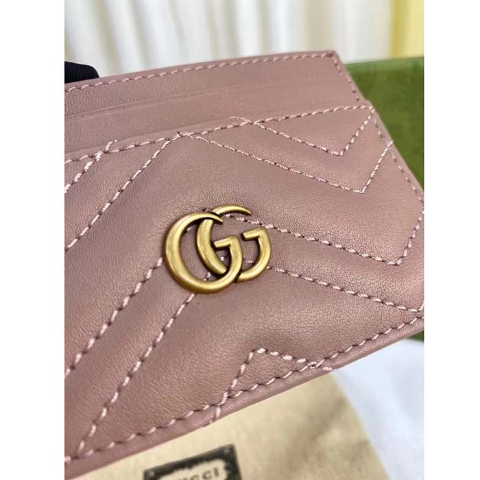 Gucci Unisex GG Marmont Matelassé Card Case Dusty Pink Chevron Leather Double G (7)