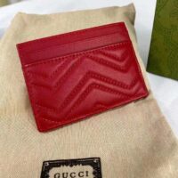 Gucci Unisex GG Marmont Matelassé Card Case Red Chevron Leather Double G (6)