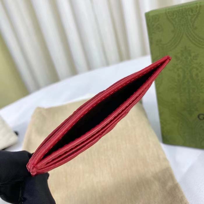 Gucci Unisex GG Marmont Matelassé Card Case Red Chevron Leather Double G (4)