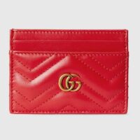 Gucci Unisex GG Marmont Matelassé Card Case Red Chevron Leather Double G (6)