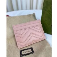 Gucci Unisex GG Marmont Matelassé Card Case Rose Beige Chevron Leather Double G (4)