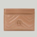 Gucci Unisex GG Marmont Matelassé kortfodral Rose Beige Chevron Läder Double G
