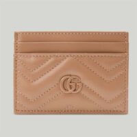 Gucci Unisex GG Marmont Matelassé Card Case Rose Beige Chevron Leather Double G (4)