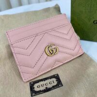 Gucci Unisex GG Marmont Matelassé Card Case Rose Beige Chevron Leather Double G (4)