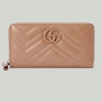 Gucci Unisex GG Marmont Matelassé Zip Around Wallet Rose Beige Chevron Leather (1)