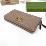 Gucci Unisex GG Marmont Matelassé Zip Around Wallet Rose Beige Chevron Leather - Image 4