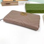 Gucci Unisex GG Marmont Matelassé Zip Around Wallet Rose Beige Chevron Leather - Image 3