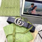 Gucci Unisex GG Marmont Reversible Belt Dark Blue Supreme Canvas Double G Buckle - Imagen 2