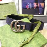 Gucci Unisex GG Marmont Reversible Belt Dark Blue Supreme Canvas Double G Buckle - Imagen 3