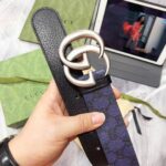 Gucci Unisex GG Marmont Reversible Belt Dark Blue Supreme Canvas Double G Buckle - Imagen 5