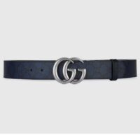 Gucci Unisex GG Marmont Reversible Belt Dark Blue Supreme Canvas Double G Buckle (4)